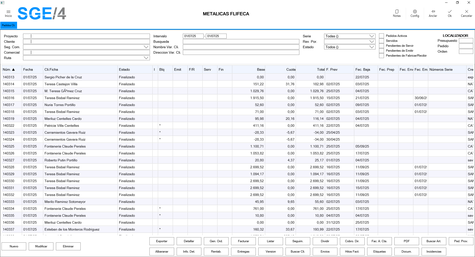 SGE4: pedidos de clientes
